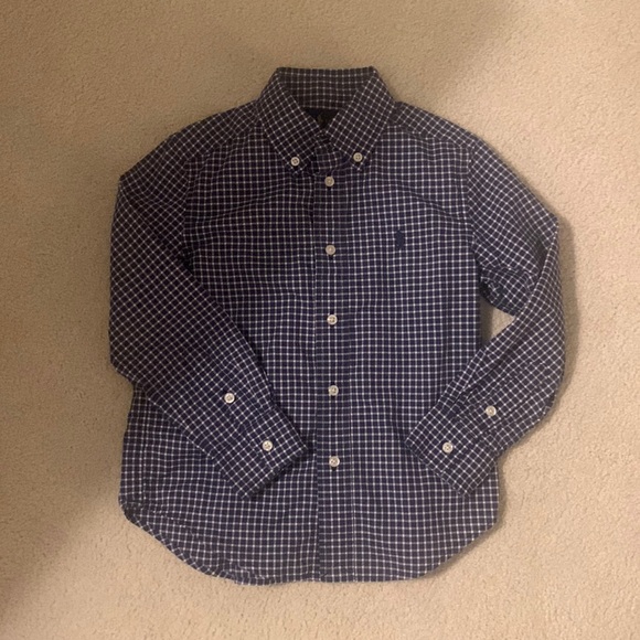 Ralph Lauren, navy blue small checkered, 4T long sleeve button down - Picture 1 of 4